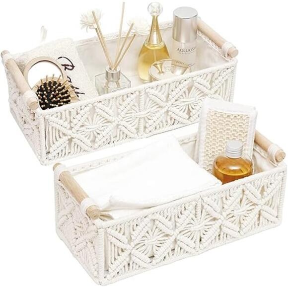Macrame Storage Basket Boho Decor Baskets for Organizing Woven Decorative Basket - Picture 8 of 8